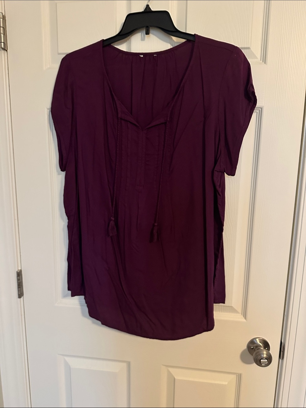 NWOT Women's Purple Peasant Blouse with Tassel Tie